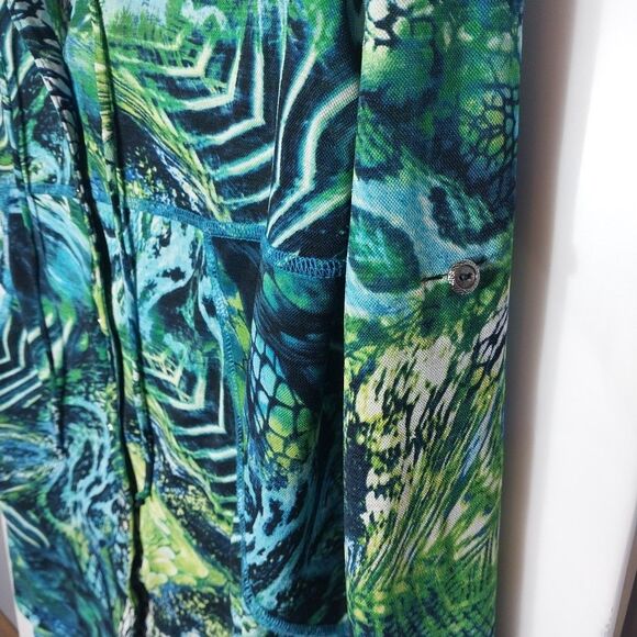 Michael Tyler Tunic Top Sz XXL Vibrant Abstract Semi-Sheer Button Up Boho Wild - Picture 2 of 8